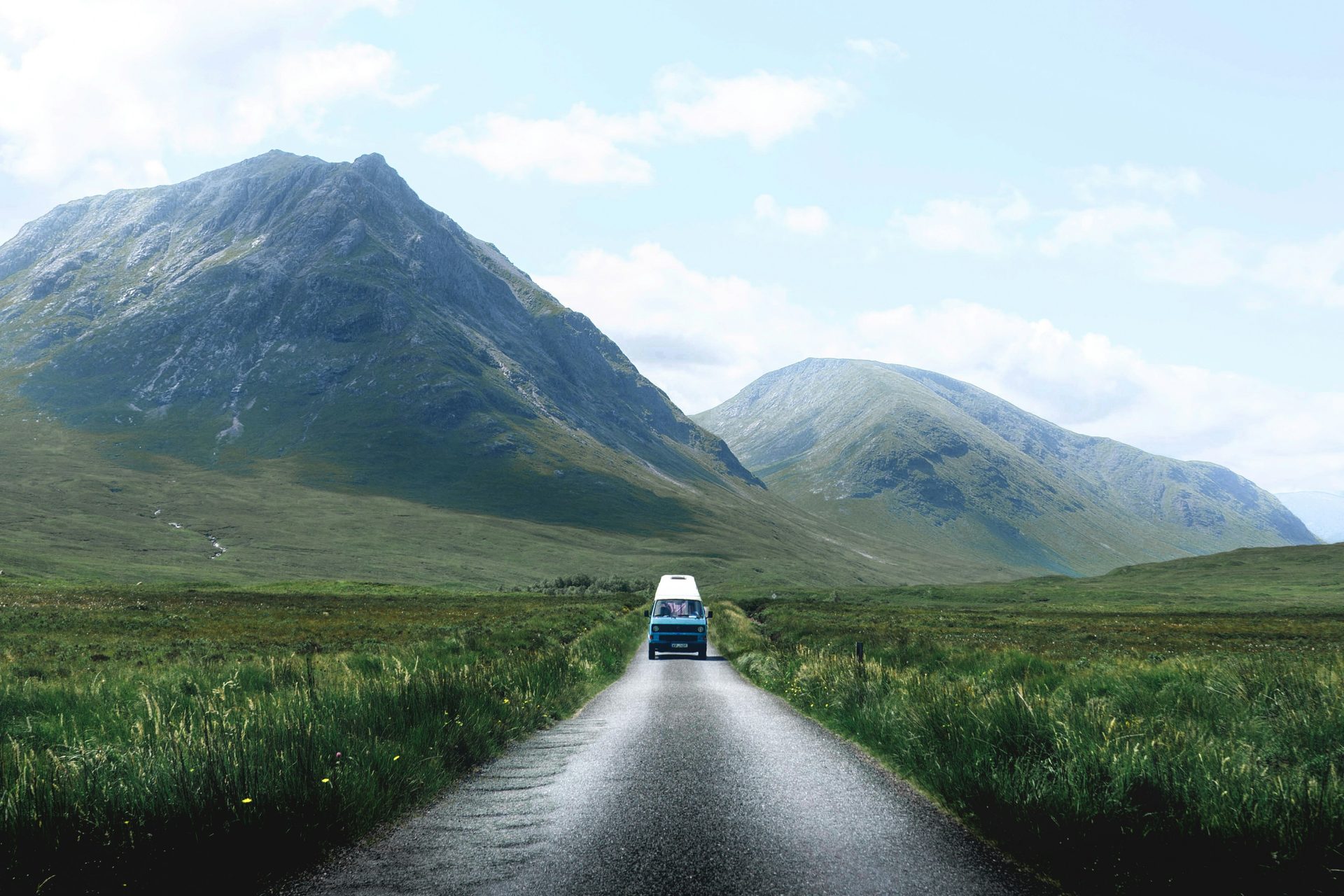 Camper van on a mountain road adventure
